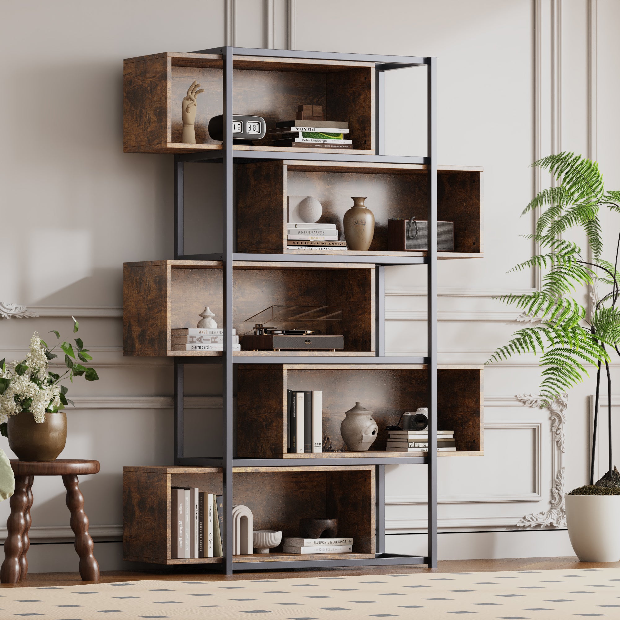 Bibliothèque de rangement 121 × 35 × 176 cm avec 5 étagères et ...