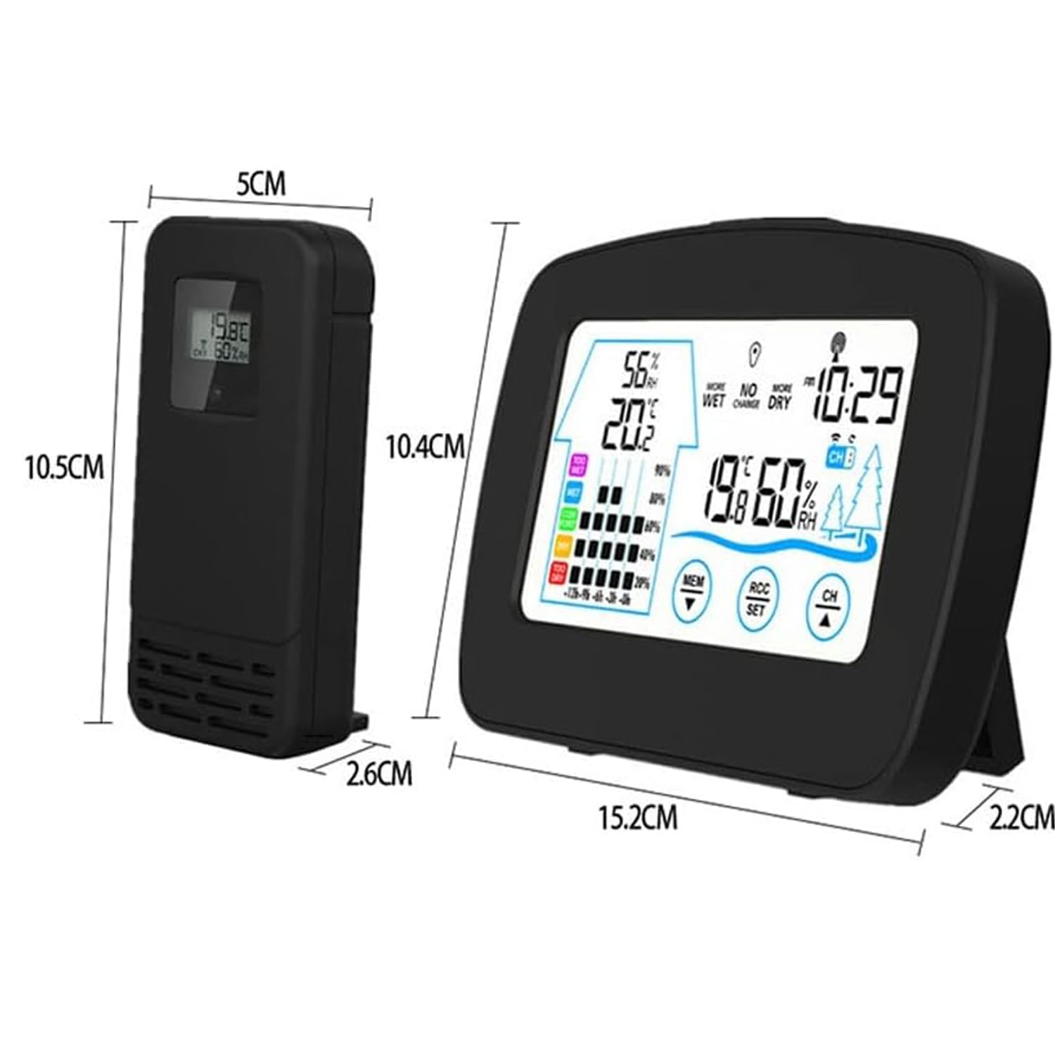 Station météo radio avec capteur extérieur, horloge radio numérique DCF, thermomètre hygromètre, thermomètre sans fil avec piles - 5