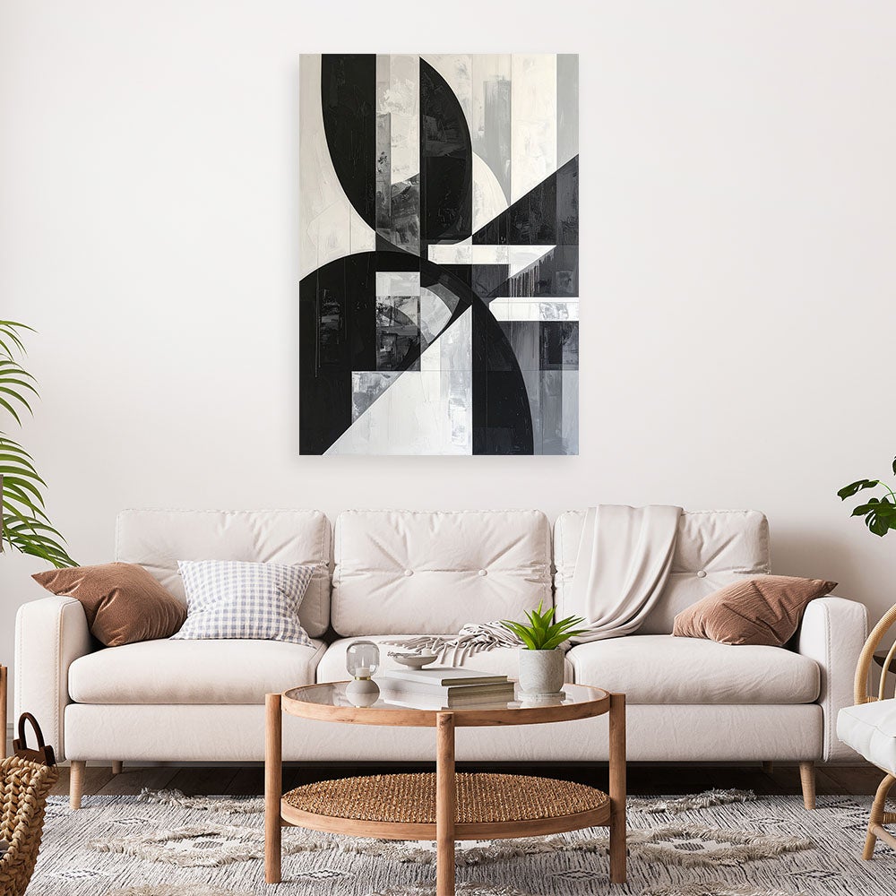 Obraz do salonu sypialni biura loftu, Czarno biała geometryczna abstrakcja 60x90 - 2