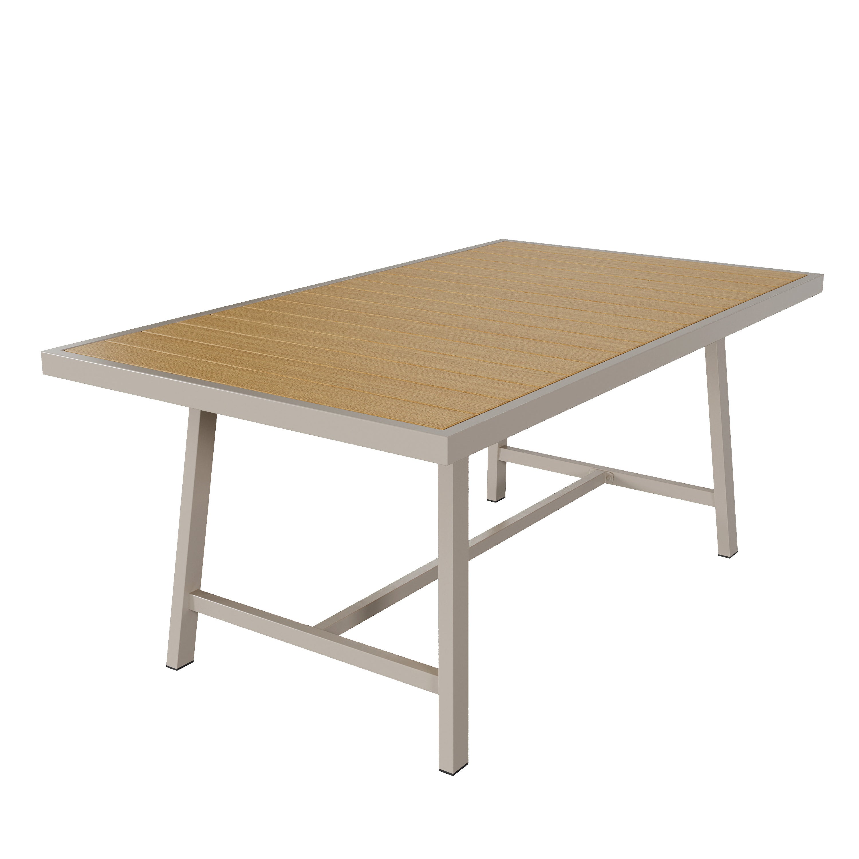 Conjunto de muebles de jardín de 6 plazas con respaldo de cuerda trenzada: Mesa de comedor + 6 sillas - Acero galvanizado y tablero de WPC - Caqui - 9