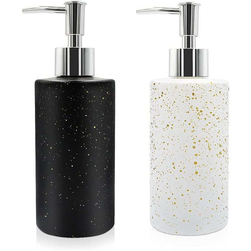 Zestaw 2 szklanych dozowników do mydła o pojemności 350 ml z pompką, zbiornikiem do uzupełniania, dozownikiem ręcznym