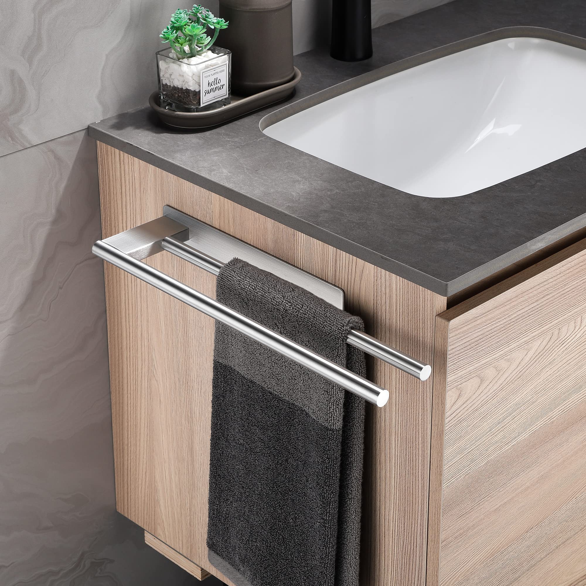 Porte-serviettes Double Sans Perçage Ribelli – Acier Inoxydable 304, Autocollant, 390x93x40 Mm – Pour Salle De Bain, Cuisine, Argenté