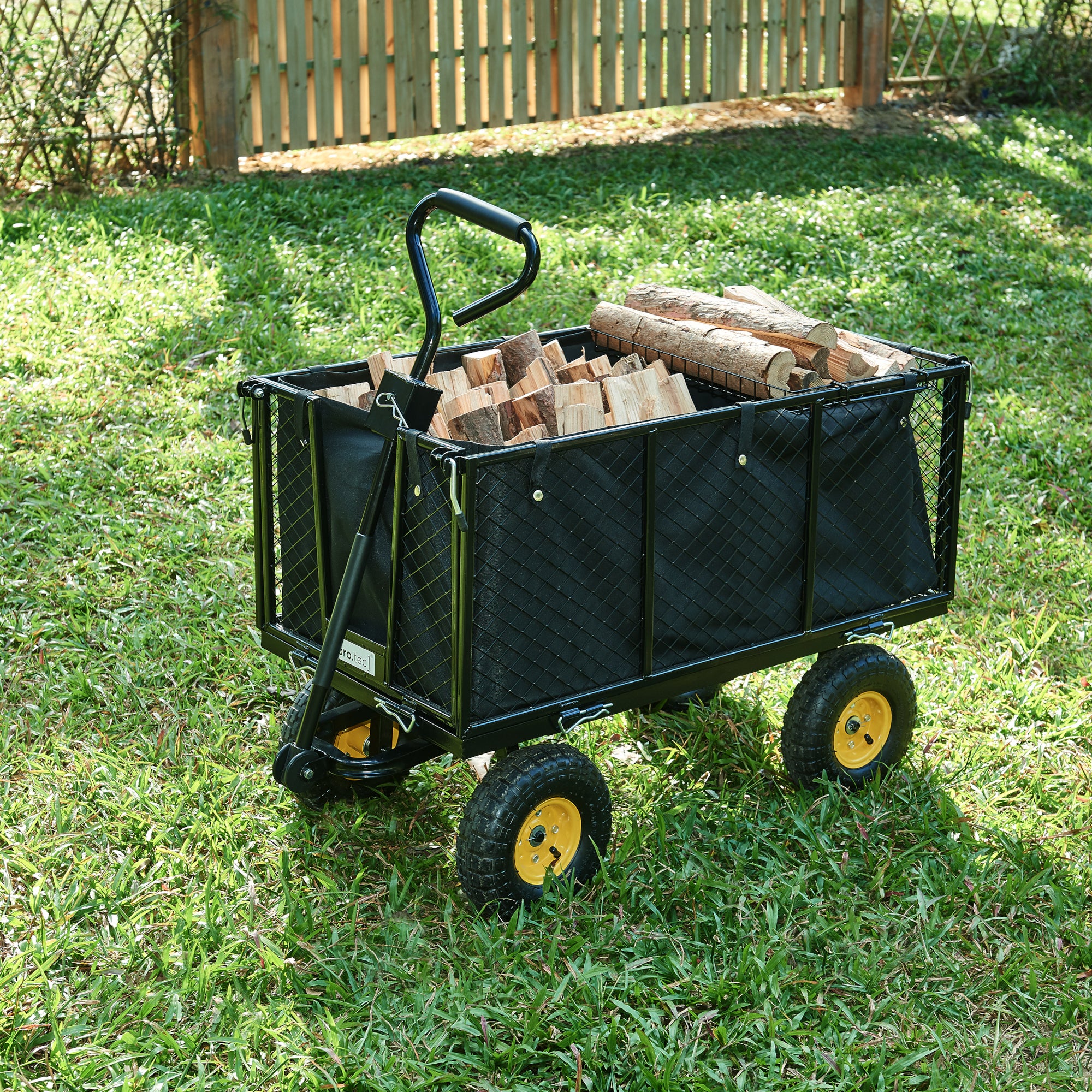 Chariot de jardin Corropoli parois latérales rabattables capacité de charge 550 kg noir jaune pro.tec - 4