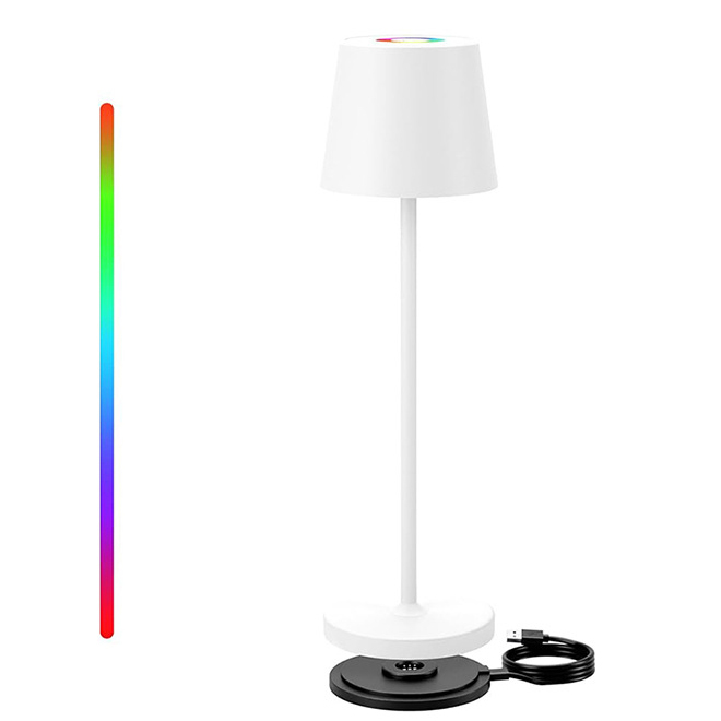 Bezprzewodowa lampa stołowa LED dekoracyjna lampa nastrojowa ciepła biel i RGB ściemnialna lampa biurkowa z możliwością ładowania wodoodporna biała