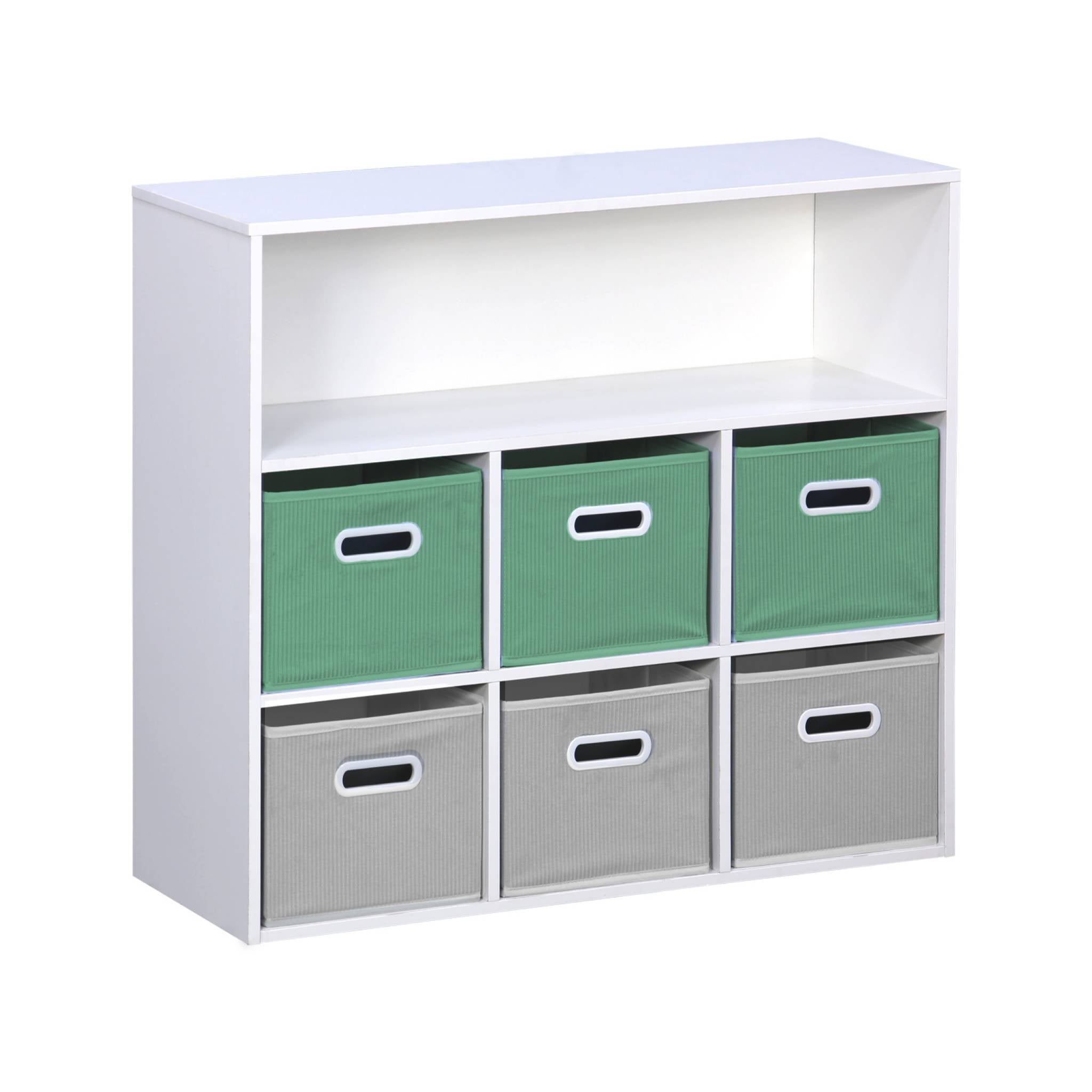 Meuble Rangement Enfant 7 Compartiments + 6 Paniers Velours - 76x29x70 Cm