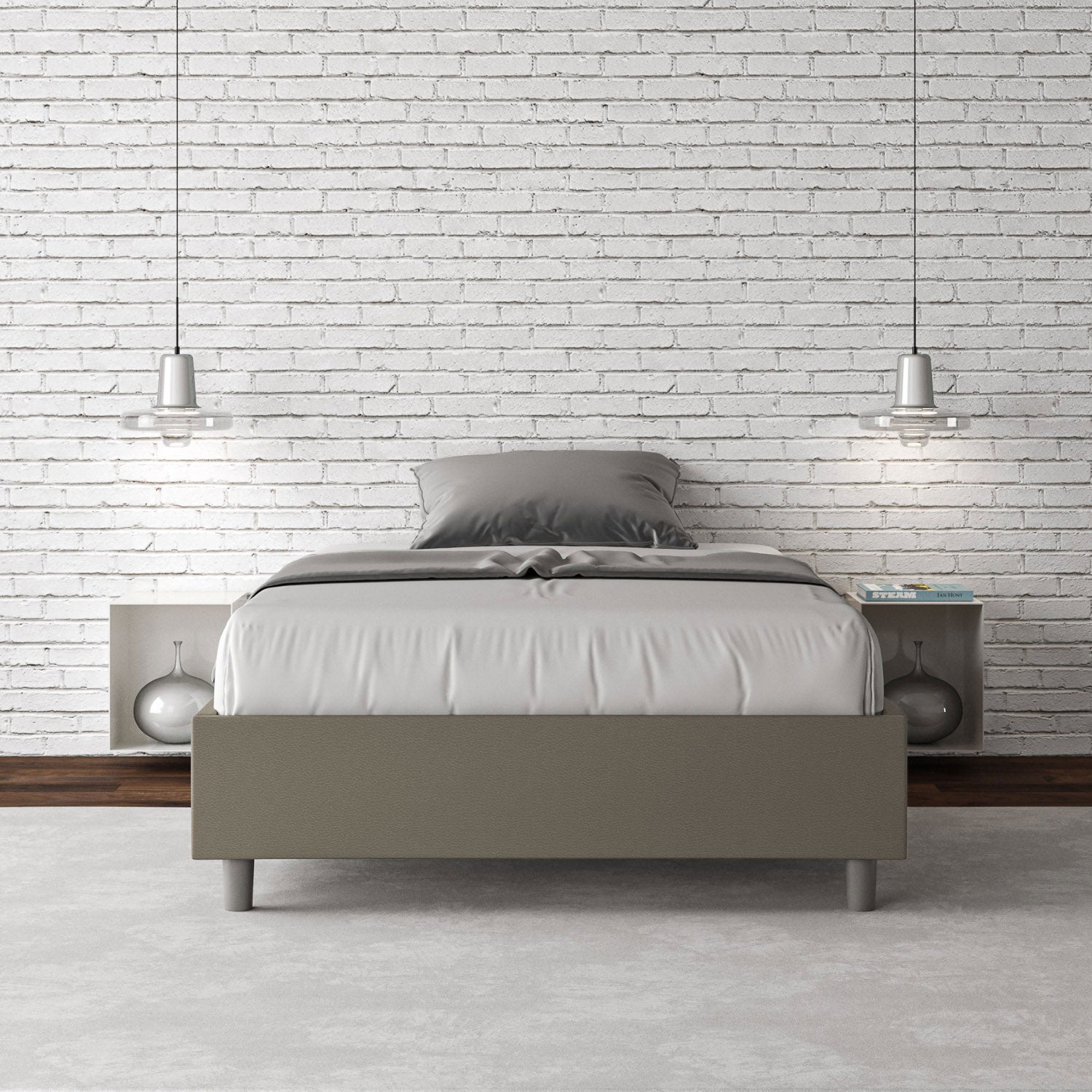Letto una piazza e mezza contenitore imbottito 120x190 similpelle cappuccino Azelia - 2