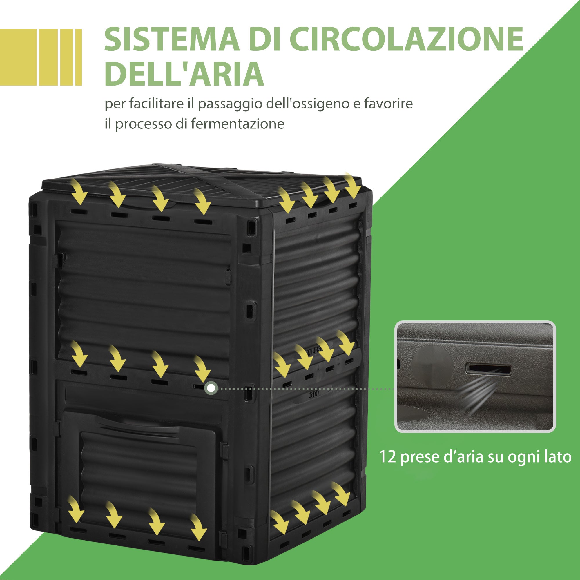 Composteur de jardin, composteur domestique en plastique noir de 300 L, bac à compost avec couvercle à clipser - 5