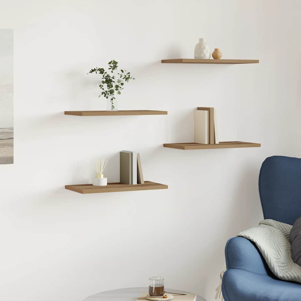 Mensola da Muro, Set di 4, 20 x 60 x 3,8 cm, per Portafoto Decorazioni, Soggiorno Studio Cucina, Marrone Vintage | Leroy Merlin