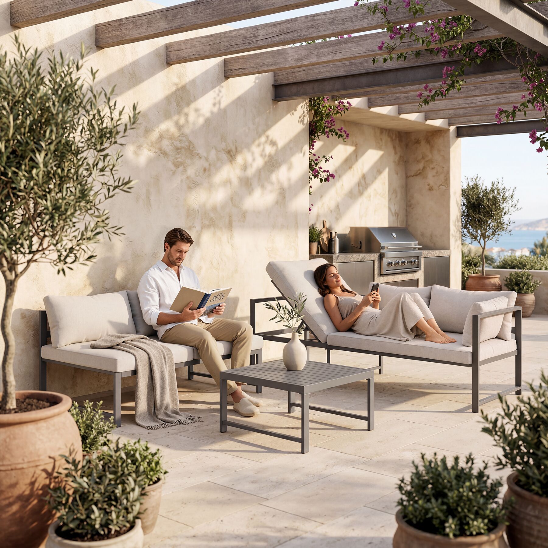 Salon bas de jardin en Aluminium Gris 4 personnes - 2