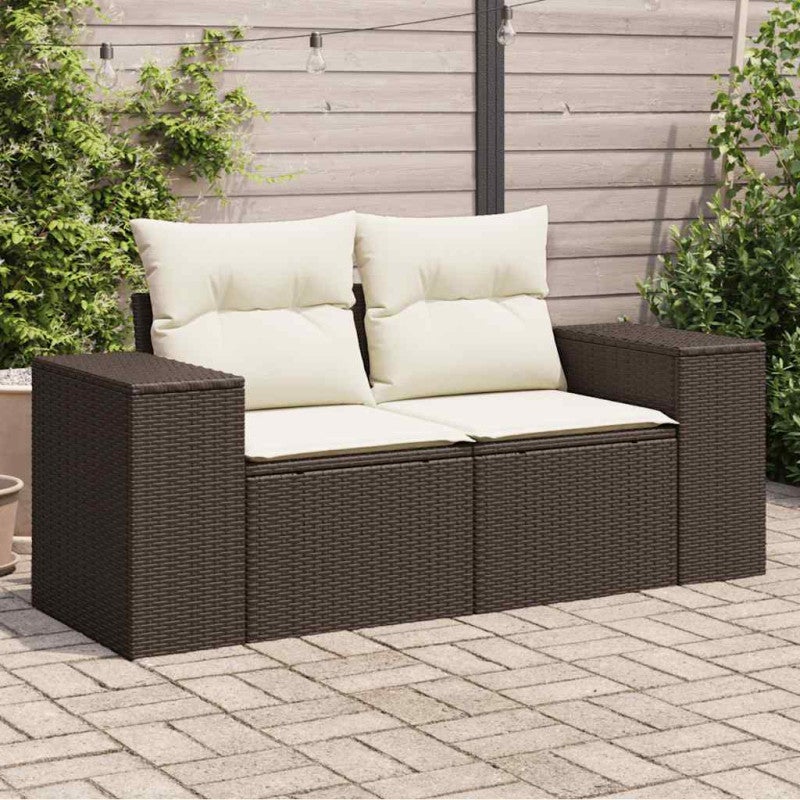 Sofa ogrodowa z poduszkami, 2-osobowa, brązowa, polirattan vidaXL