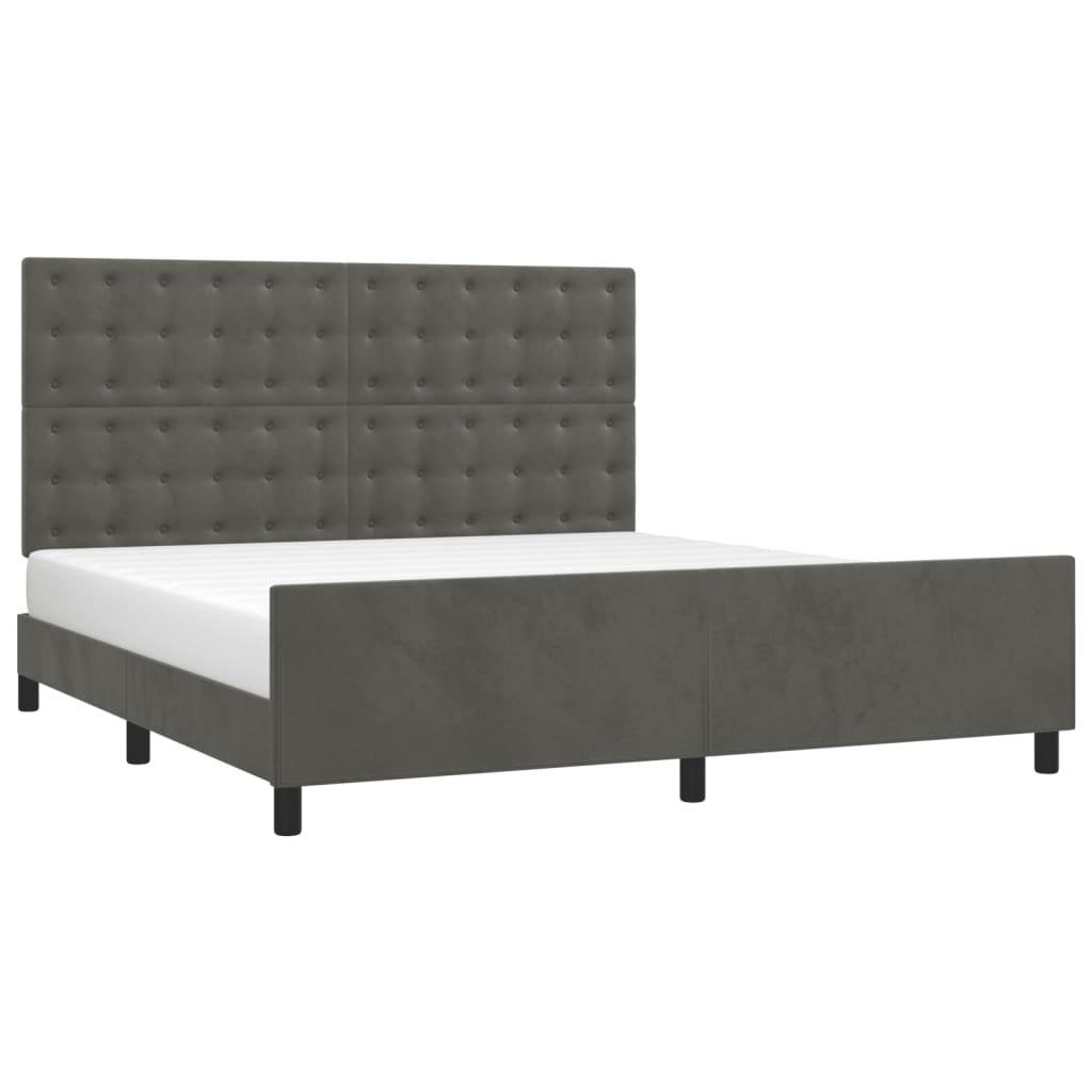 Cadre de lit sans matelas gris foncé 160 x 200 cm en velours - 3