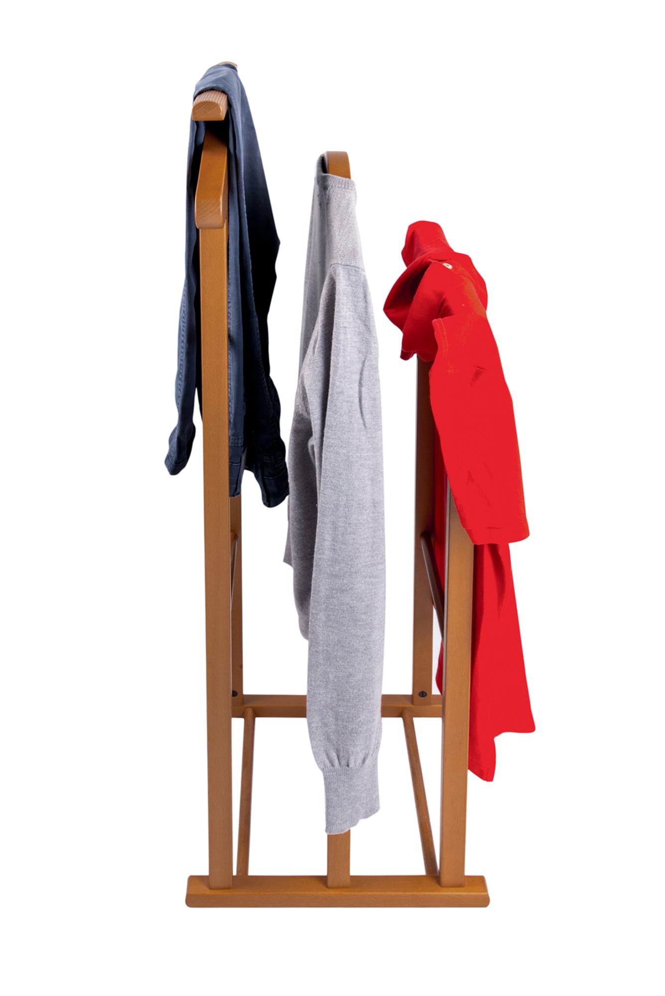 ARIT - Valet de nuit MAXI , composé de 2 cintres et de 2 porte-pantalons, pieds en caoutchouc à la base. - Couleur cerise - 3