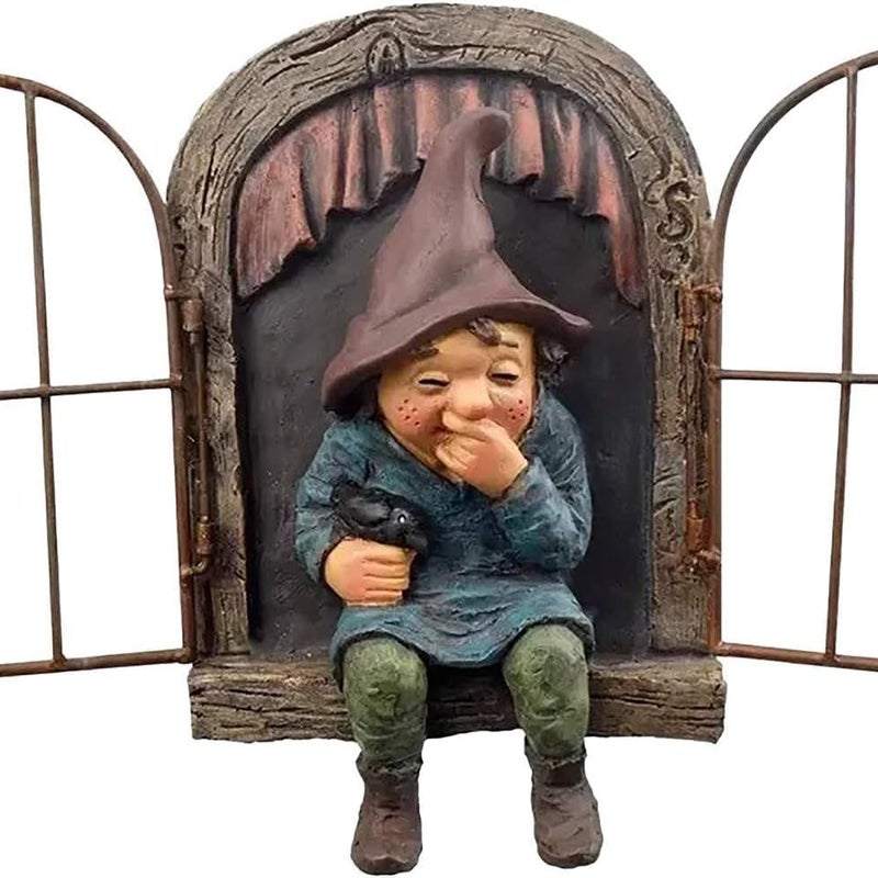 Ozdoby do ogrodu wróżek, figurka z żywicy przedstawiająca psotnego, podglądającego krasnala ogrodowego, akcesoria zewnętrzne, dekoracja choinkowa