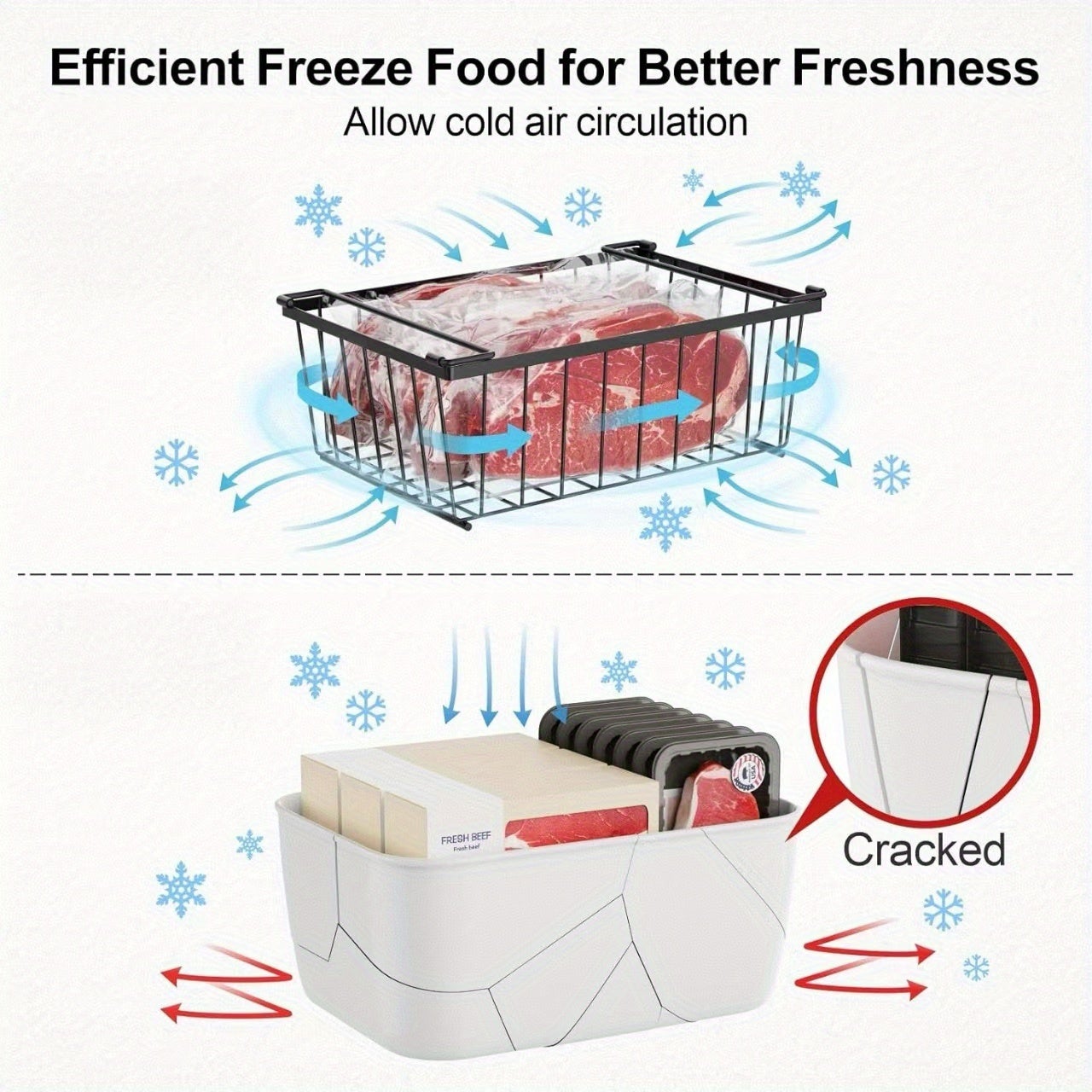 Lot de 4 paniers de rangement pour réfrigérateur de cuisine, étagère de rangement polyvalente pour congélateur portable, panier de rangement empilable - 6