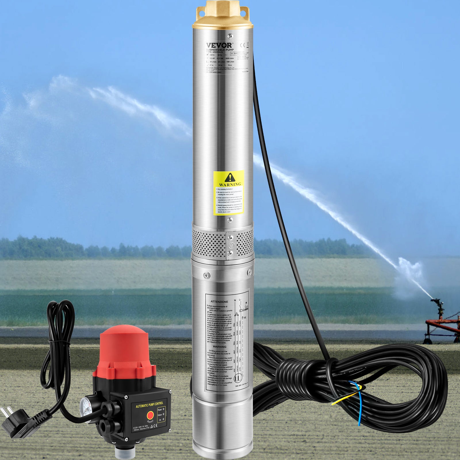 750W Pompe Immergée pour Puits VEVOR 105 L/min 62 m Pompe à Eau pour Puits Profond en Acier Inox, Pompe à Eau Électrique, Pompe de Puits Submersible - 8