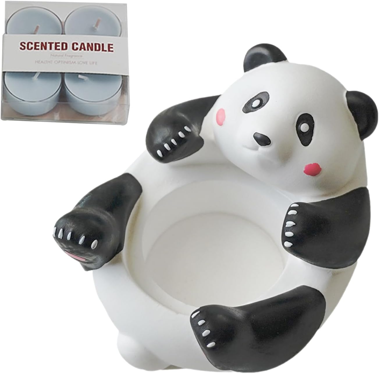 Kolorowe, zapachowe świece typu tealight - Świecznik zapachowy z figurką pandy - Świecznik z aktywowanego gipsu - Na Walentynki, urodziny