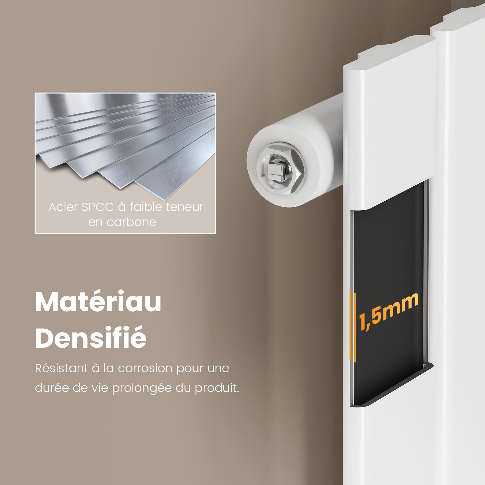 EMKE Radiateur eau chaude en acier 180x30cm 911W Radiateur plat Double couche connexion centrale Montage mural, Blanc - 4