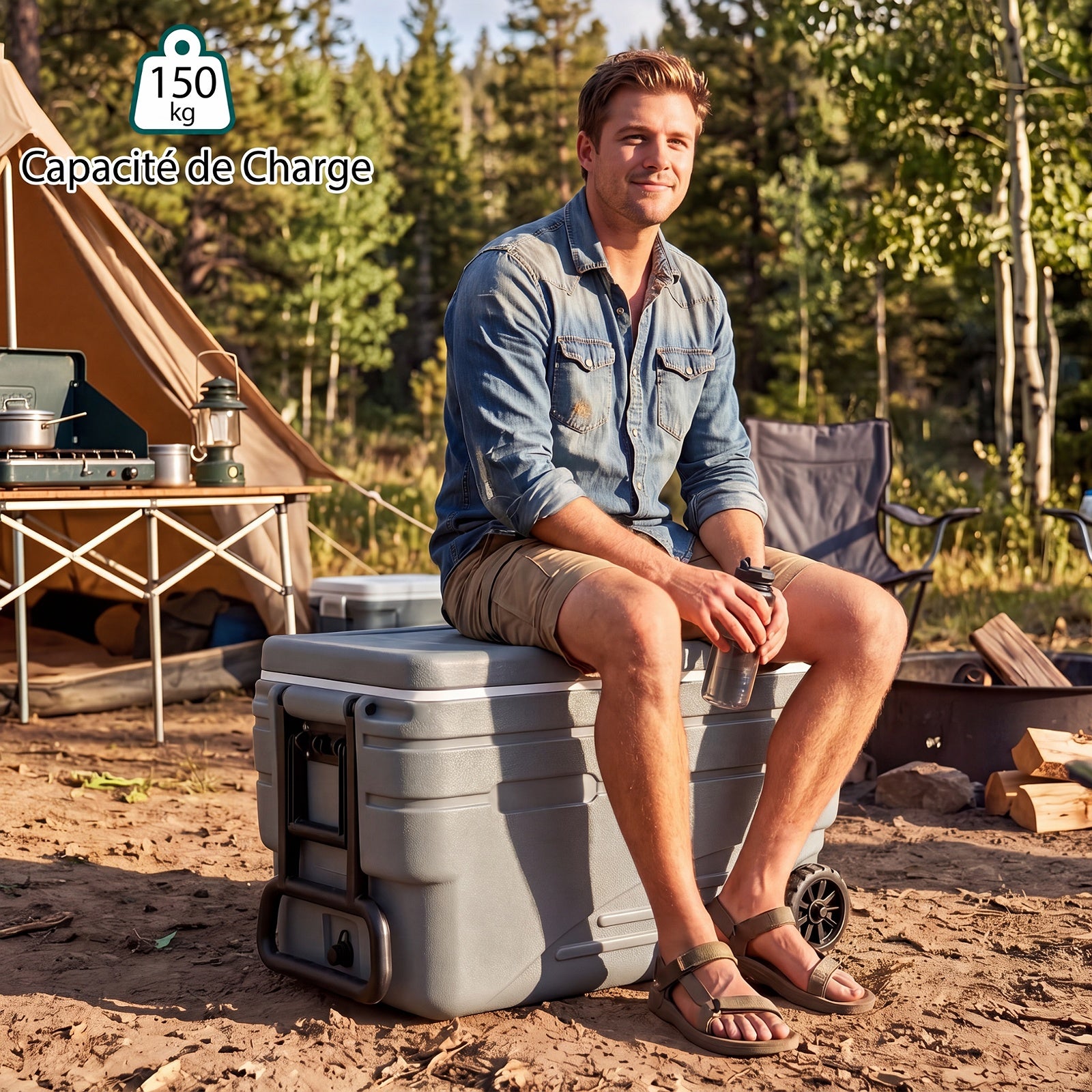 Glacière Rigide 98L, Glacière à Roulettes Maintien au Froid 5-7 Jours, Orifice de Vidange, Poignée Pliable, Coffre à Glace Portable, Camping, Barbecue - 8