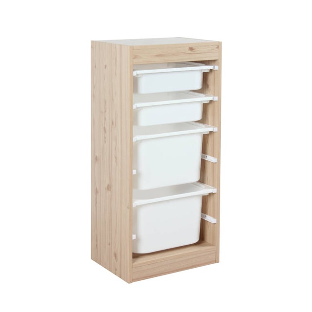 Mueble para niños con 4 cubos de almacenaje, Sora, Natural, 41.5x30x89 cm