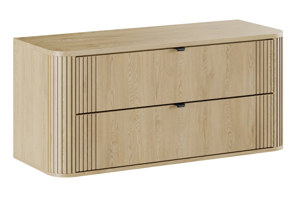 Szafka łazienkowa OVALIA 120 cm dąb Cremona ryflowane fronty blat MDF