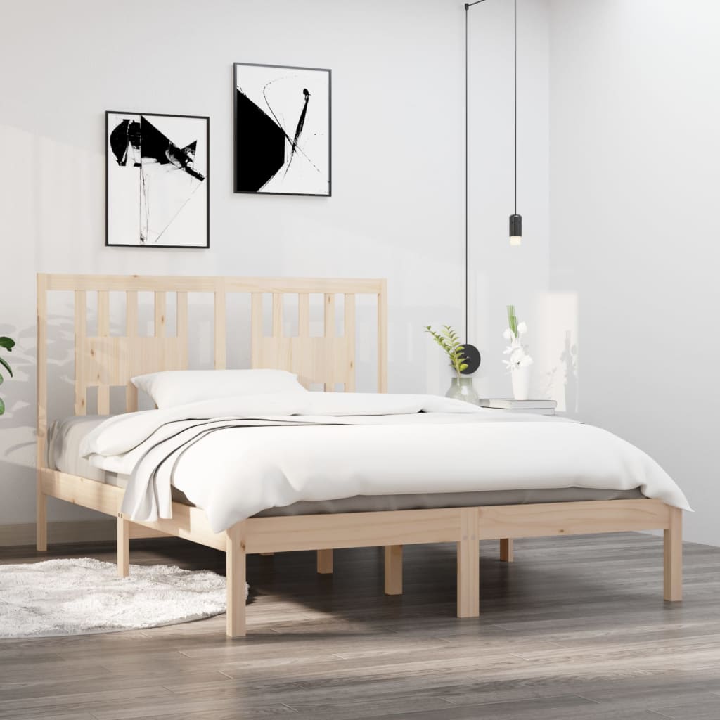 Łóżko Drewniane Brązowe Rama Łóżka Ze Stelażem Drewniana Do Sypialni Pokoju 135x190 cm