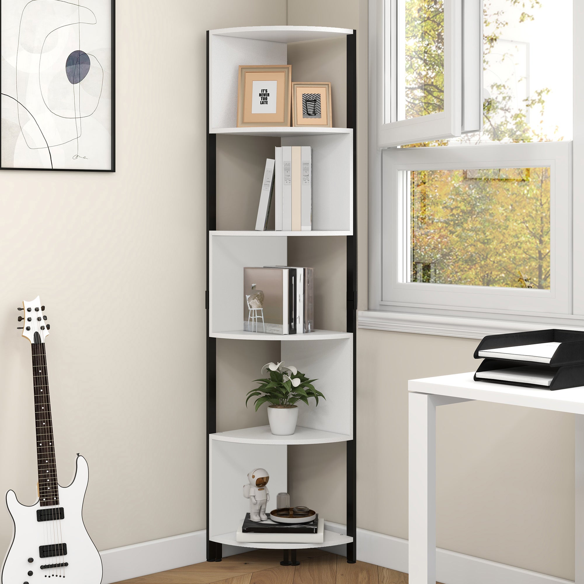 Étagère D'angle 5 Niveaux 30x30x180cm - Rangement Salon, Bureau, Style Moderne