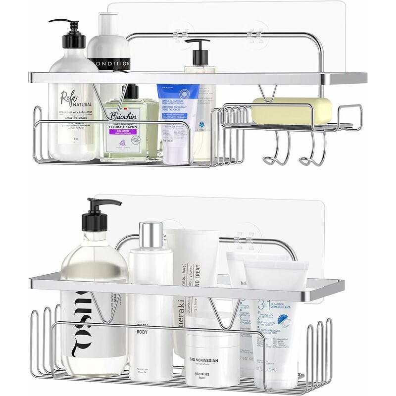 Półka łazienkowa (srebrna), półka łazienkowa ze stali nierdzewnej 304, półka prysznicowa, półka prysznicowa, zestaw 2 półek prysznicowych do łazienki