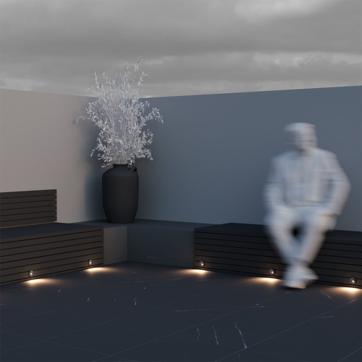 Lampada da incasso a parete per esterni, nordica, luci per scale, rotonda, nera, alluminio, modulo LED incl. 3000k, 60lm, 3W, IP54 - 6