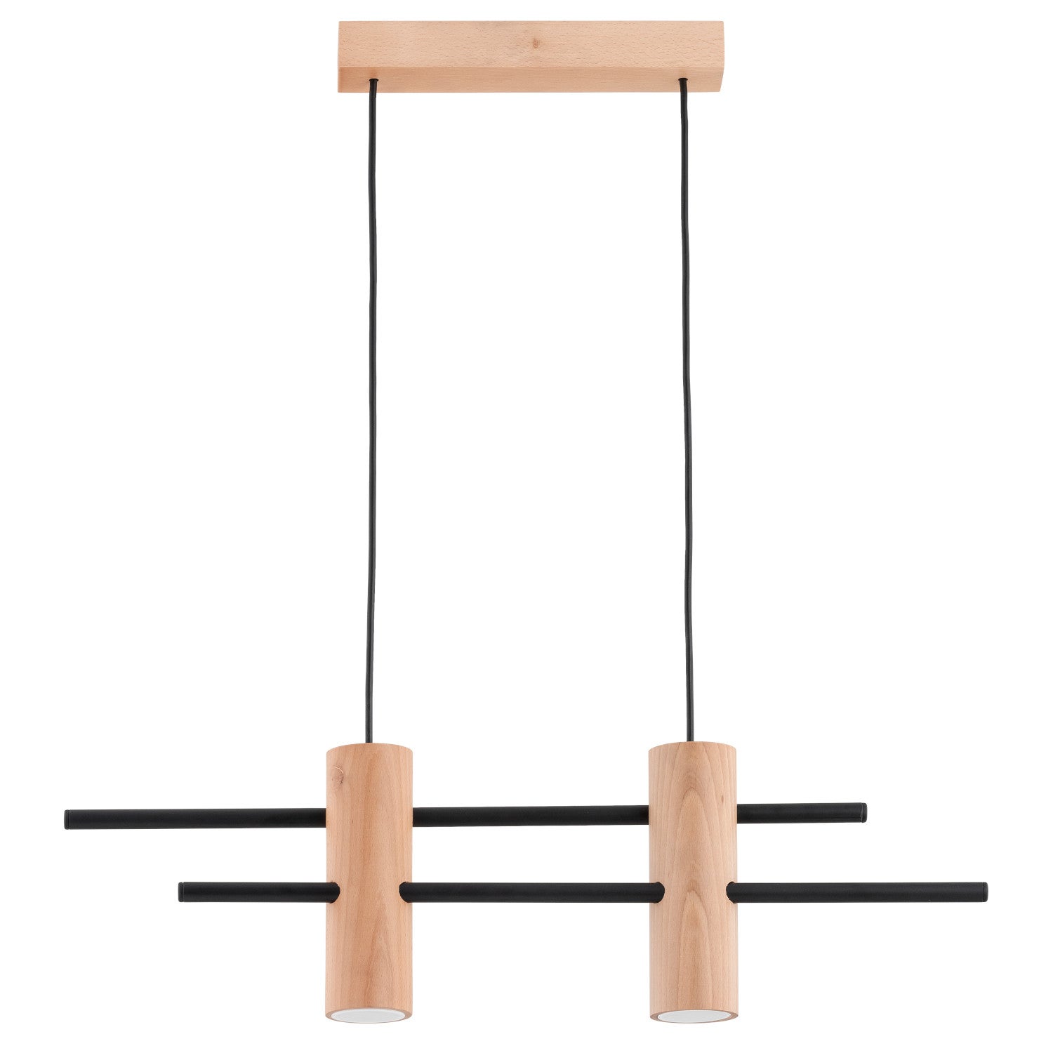 Lampa wisząca Czerin jasne drewno-czarna 2xGU10x10W nowoczesna wym: 70 x 60 x 6 cm metal Alfa