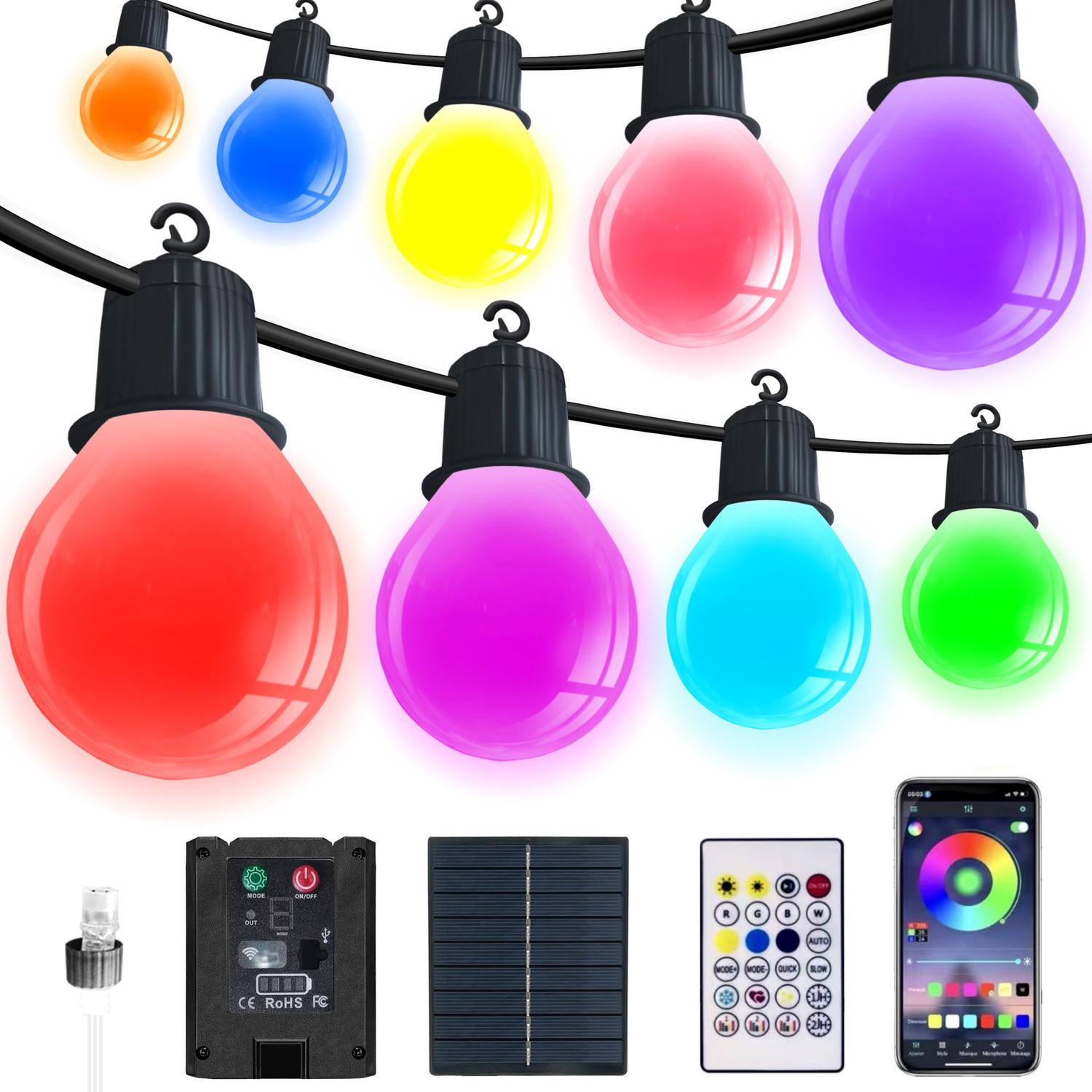 Guirnalda luminosa solar exterior color, con mando + control voz APP ...