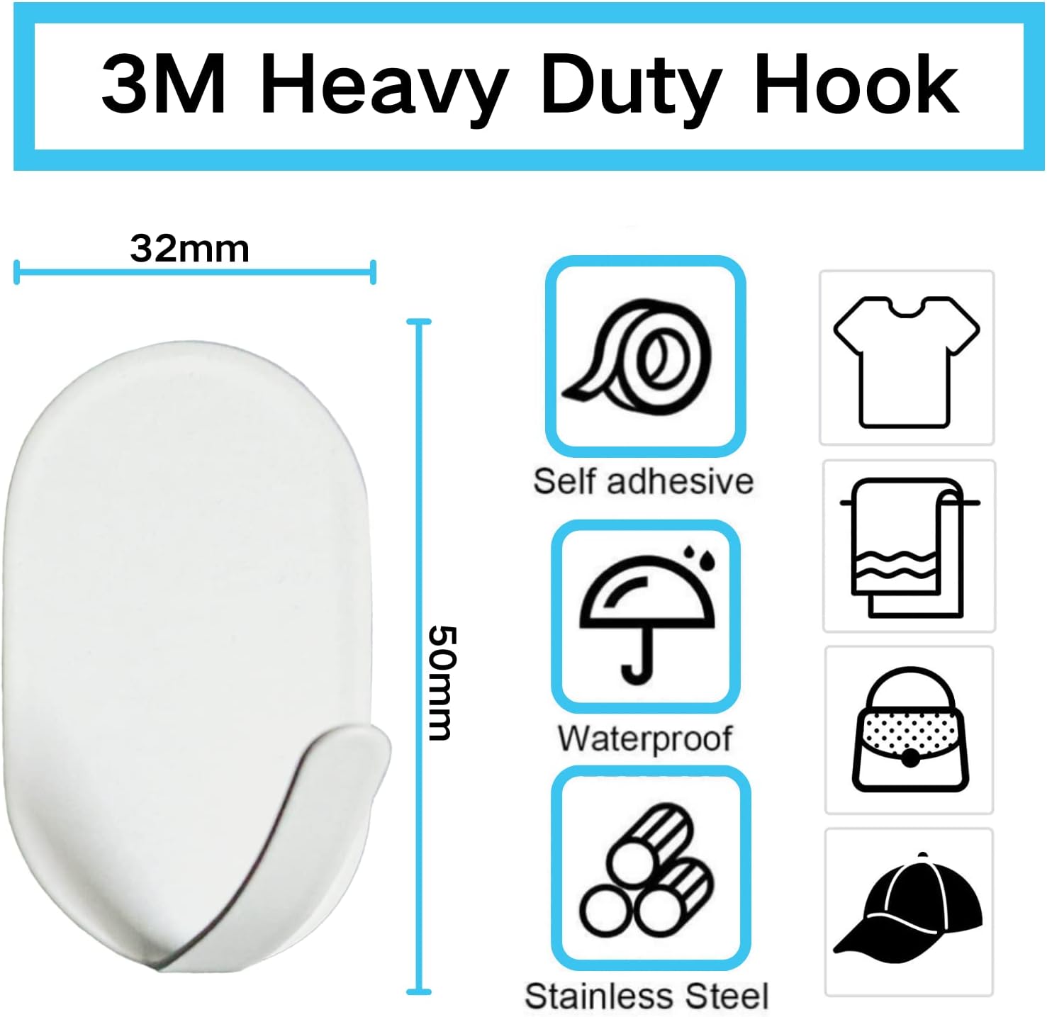 ZUIMENG 4 Crochets Adhésifs Muraux Salle De Bain - Acier Inoxydable SUS304, Charge Max 7 Kg, Sans Perçage, Blanc Élégant