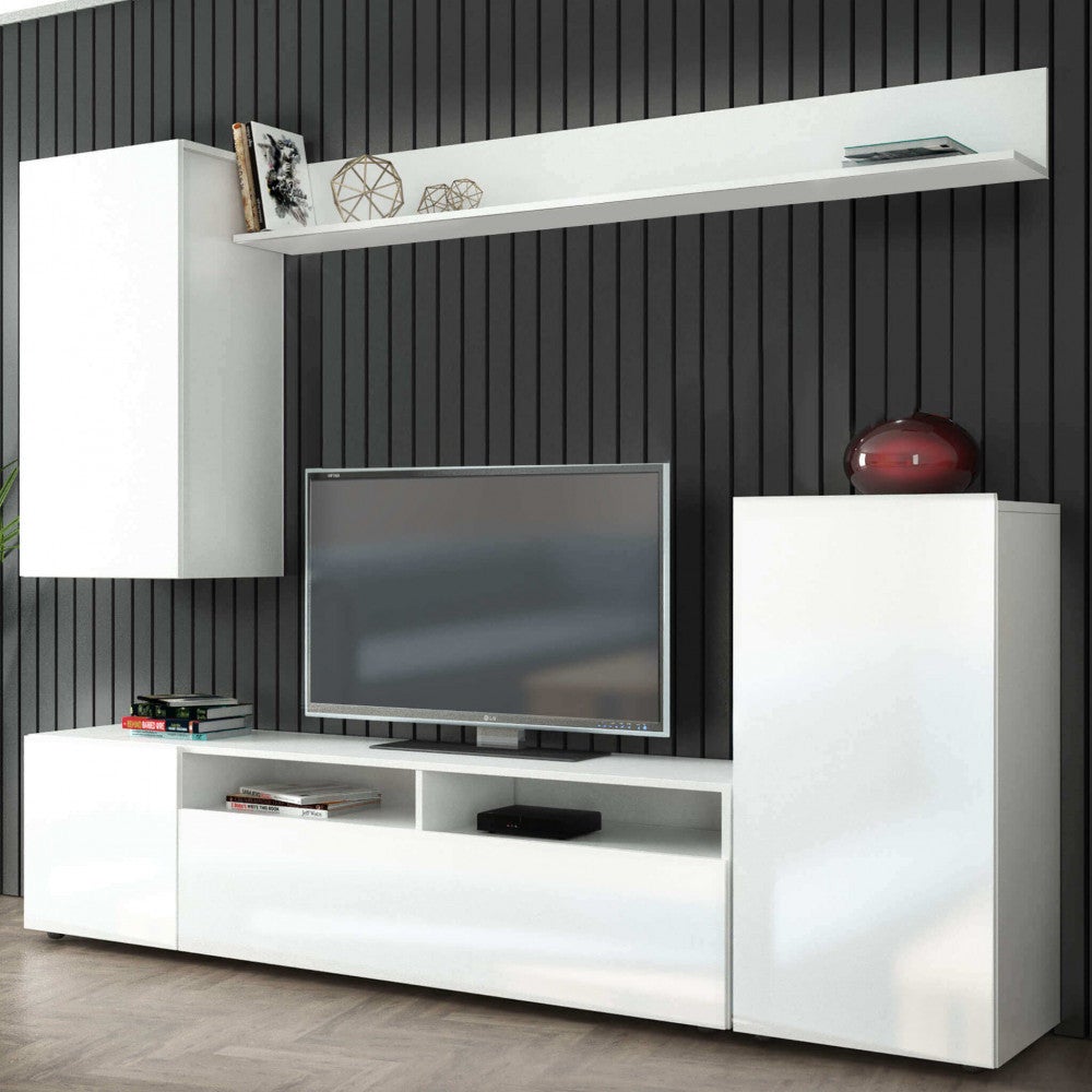 Parete Attrezzata Effetto Marmo Brooklyn - 210x36,5x170 Cm, In Legno Nobilitato, Colore Olmo E Grigio - Foto 6