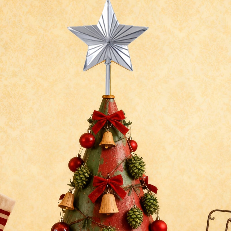 Topo de Árvore de Natal Iluminado Estrela, Topo de Árvore de Natal, Luz Quente, para Festas de Natal e Ano Novo, 32 x 16 x 5,5 cm - Prateado - 5