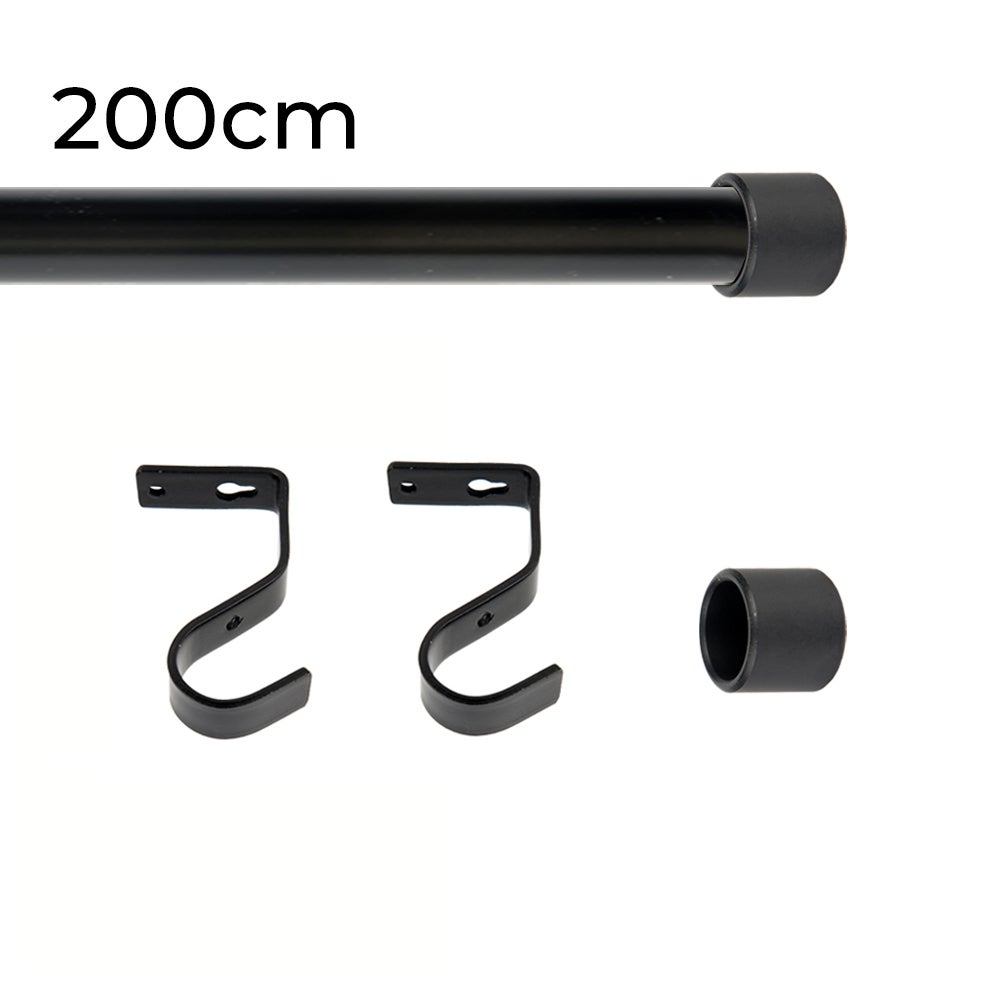 Set barra de metal de cortina con Diámetro 22mm, Kit barra de cortina a Techo, Barra Negra de 3m con terminal TAPON - 3