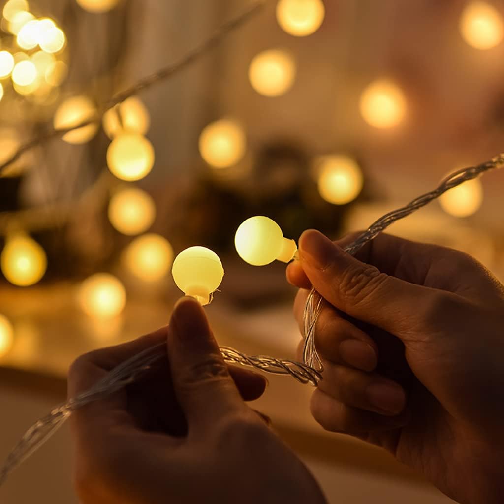 Guirlande lumineuse LED 5 m – 50 boules blanc chaud, étanche, à piles pour déco de Noël - 3