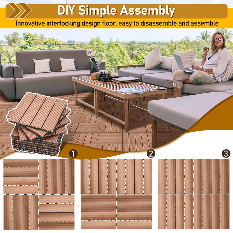 Dalle de terrasse Dalles de jardin clipsables Revêtement Carrelage 30x30 Composite bois Marron 88pcs - 8