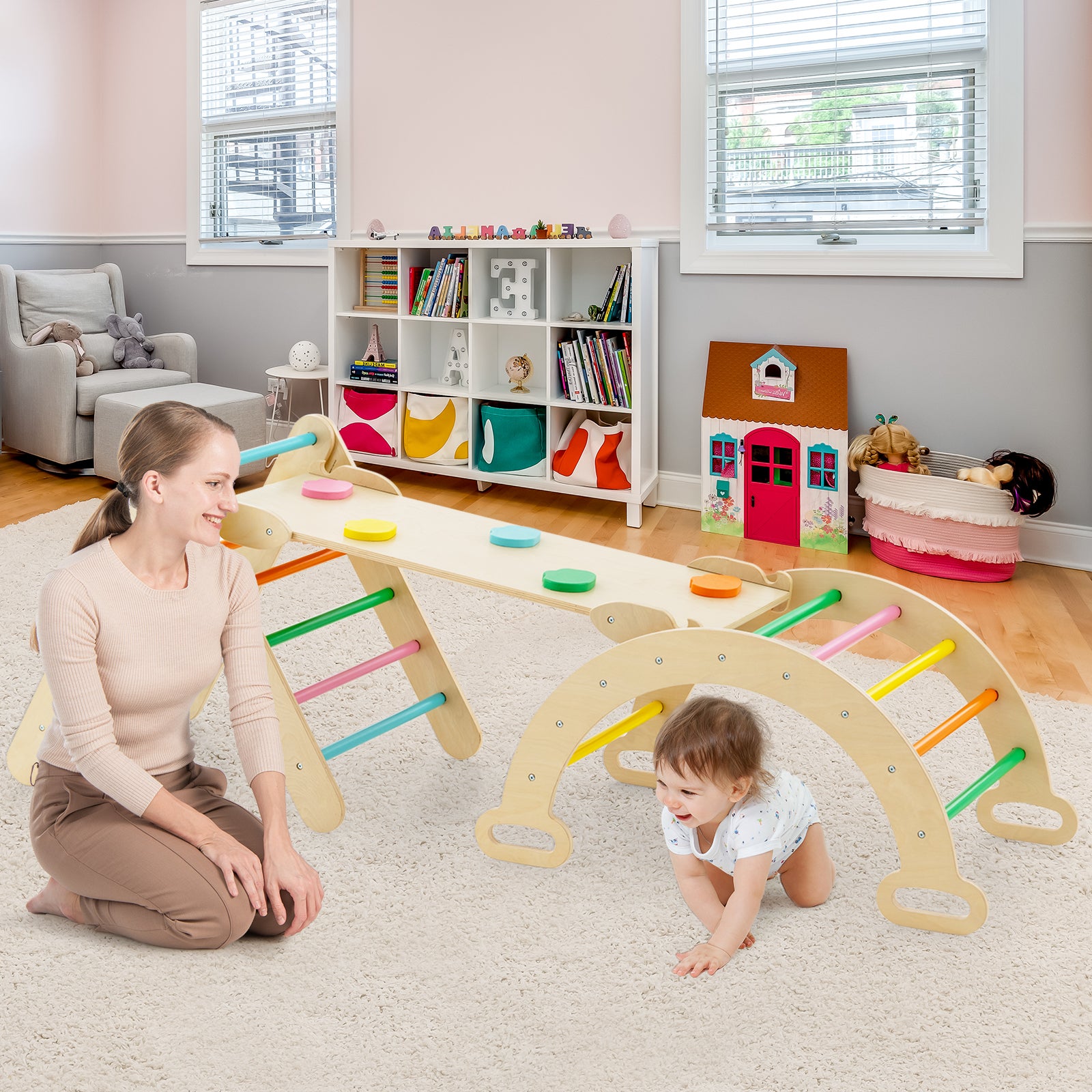 7 en 1 Triangle Arche Montessori d'escalade Enfants avec Toboggan Bois, Rampe, Échelle Réglable, Charge 50 KG, pour Tout-Petits Bébé 1 An+ - 8