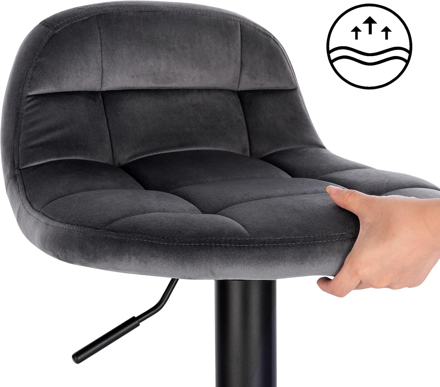 Lot de 4 Tabourets de Bar en Velours WOLTU, Tabouret de Comptoir Tabouret Haut Hauteur Réglable Pivotant à 360°, Gris Foncé - 8