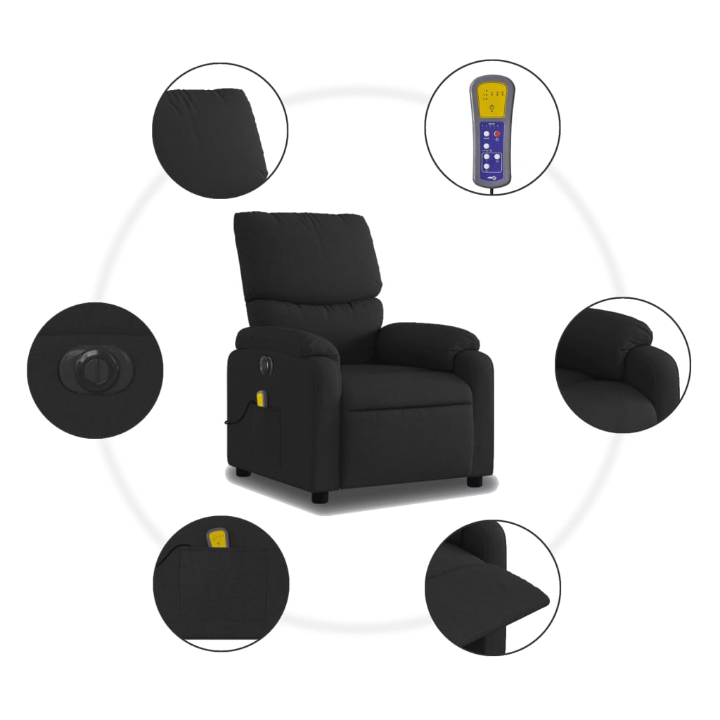 Fauteuil de massage inclinable électrique noir en tissu - 8