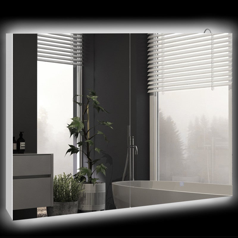 Armoire De Salle De Bain Avec Miroir LED Antibuée - 80x70 Cm, 3 Portes, Prise Intégrée, Distributeur De Papier - Rangement Élégant En Bois IVH - 2