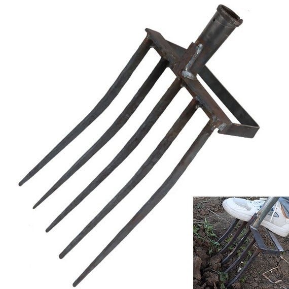 Fourche de jardin à 5 dents en acier au manganèse avec repose-pied ...