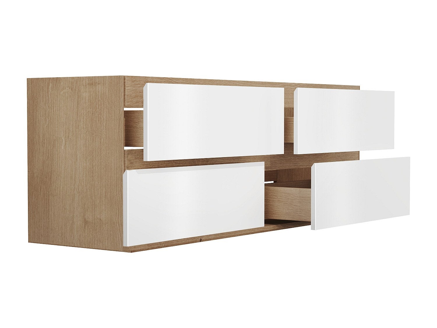 Meuble sous vasque suspendu - Coloris naturel clair et blanc - 150 cm - SABURI - 4
