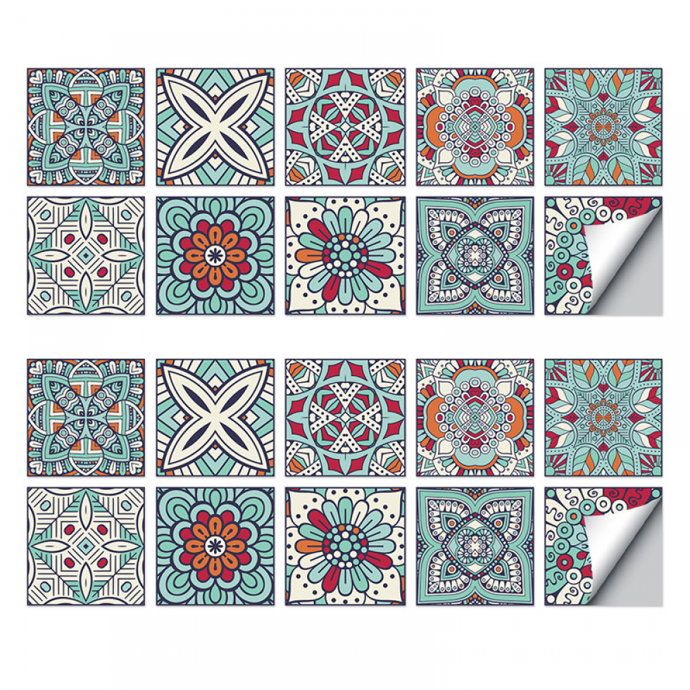 Tapeta samoprzylepna w stylu vintage, w kolorze marokańskim, 20 x 20 cm, wodoodporna, opakowanie 20 szt.