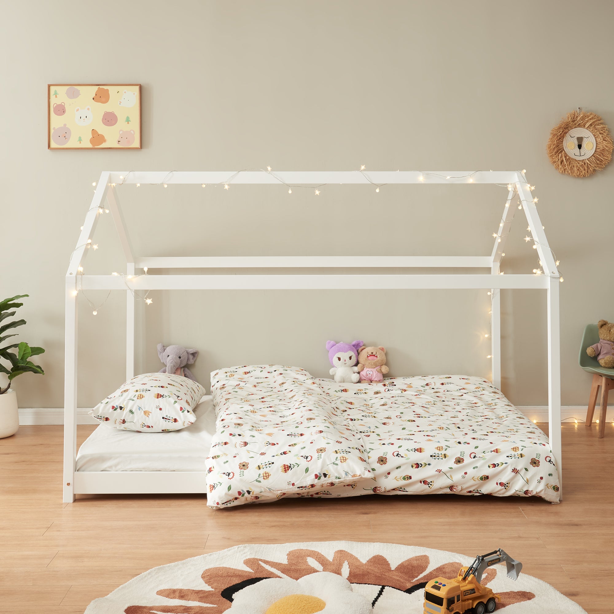 Cama para niños pequeños - Cama Infantil - 200x120cm - Estructura Forma Casa de Madera Pino - Blanco [en.casa]® - 3