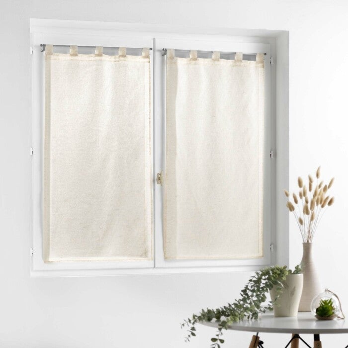 Paire de petits voilages - - Effet lin tissé - Beige - 60x90 cm - Poly-Lin - 4