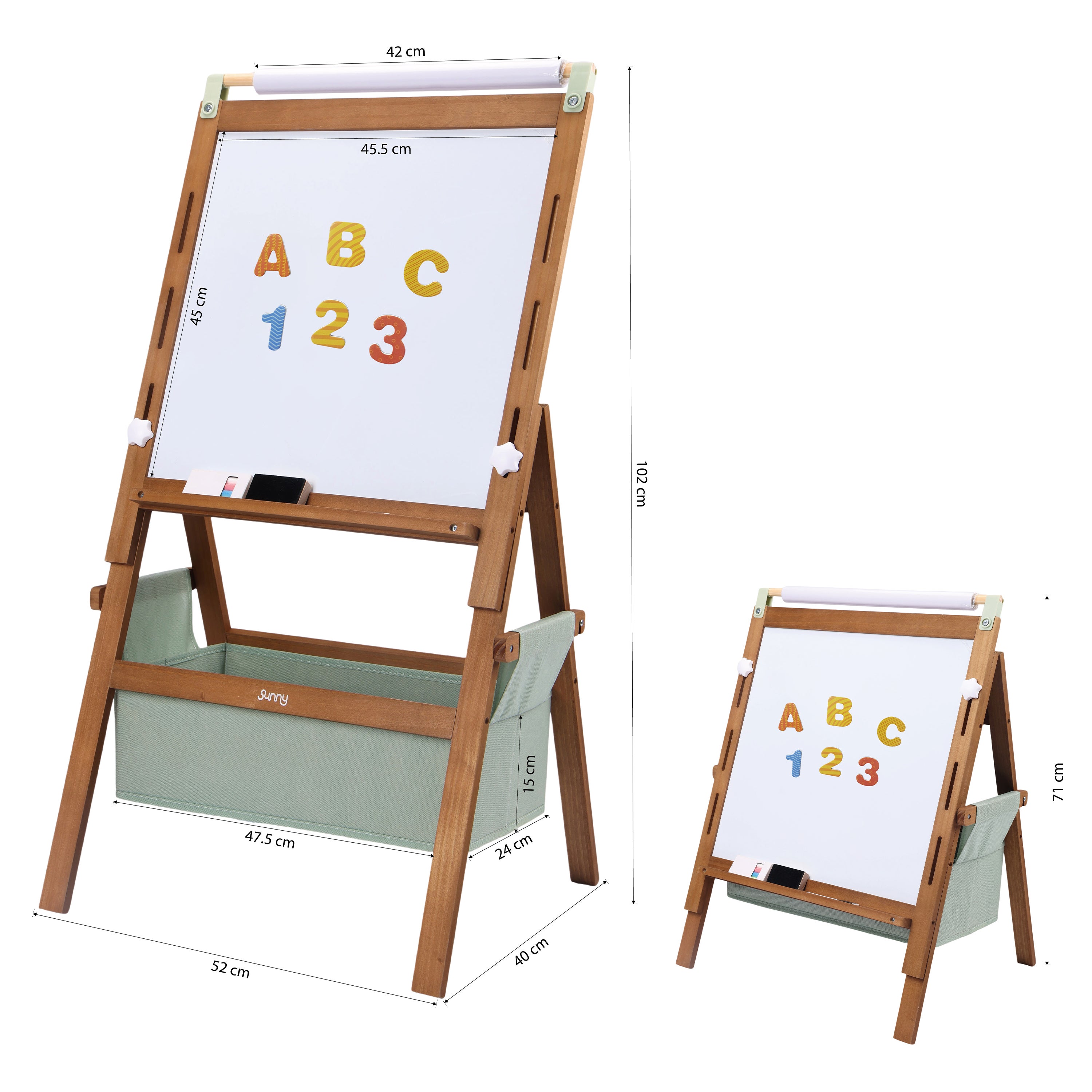 Sunny Lara Chevalet pour enfants en bois, marron | Tableau blanc, tableau noir et rouleau de papier | Tableau magnétique avec craies, feutres, - 5