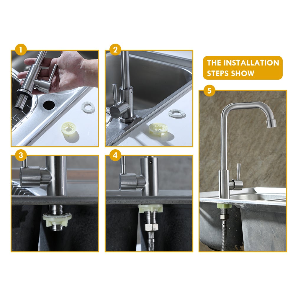 Auralum MAX Rubinetto da cucina ad acqua fredda, girevole a 360°, rubinetto per lavello ad acqua fredda leva singola, acciaio inossidabile-Spazzolato - 9