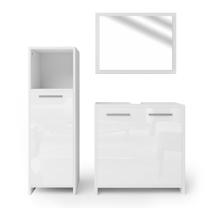 Vicco Zestaw mebli łazienkowych Kiko, Biały wysoki połysk/biały, 3 części