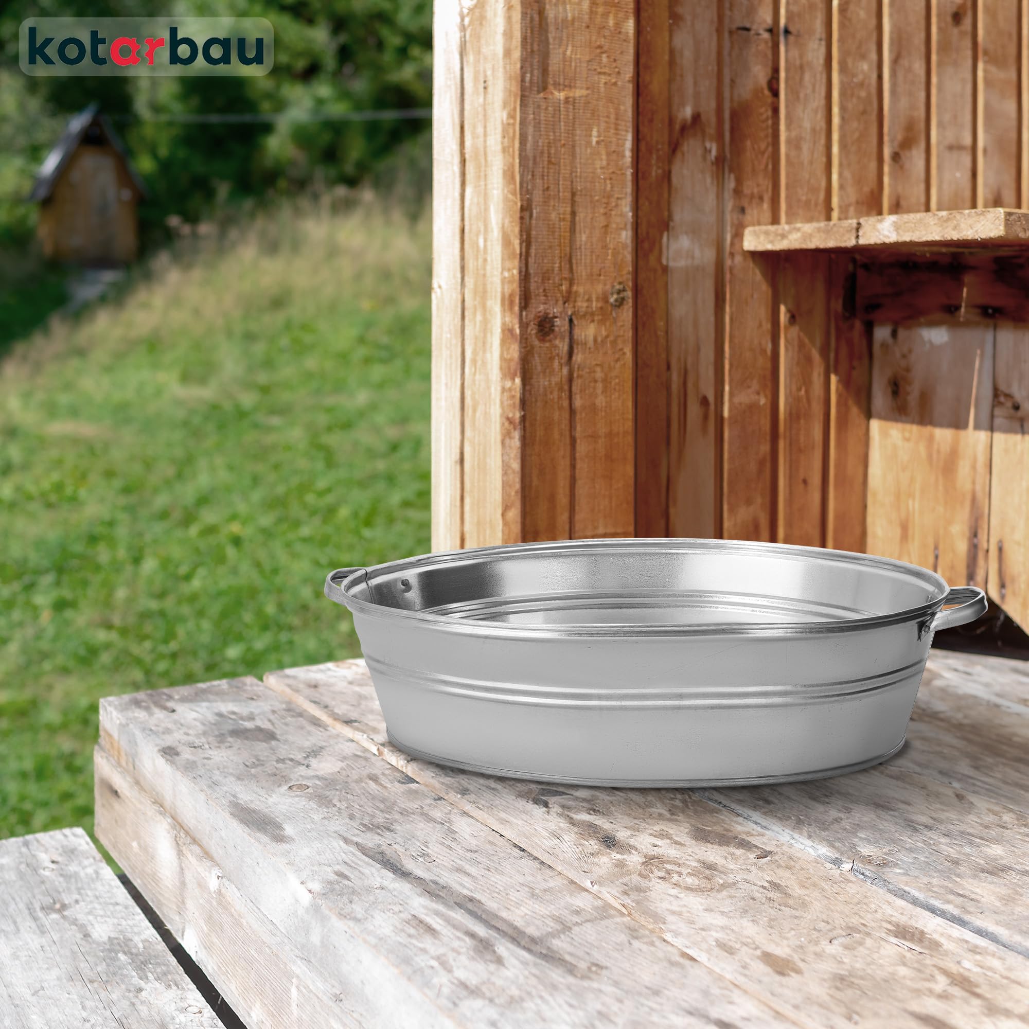 Bassine Zinc - Acier Galvanisé - 27L - Argent - Jardiniere Zinc - avec Poignées - Rustique KOTARBAU - 7