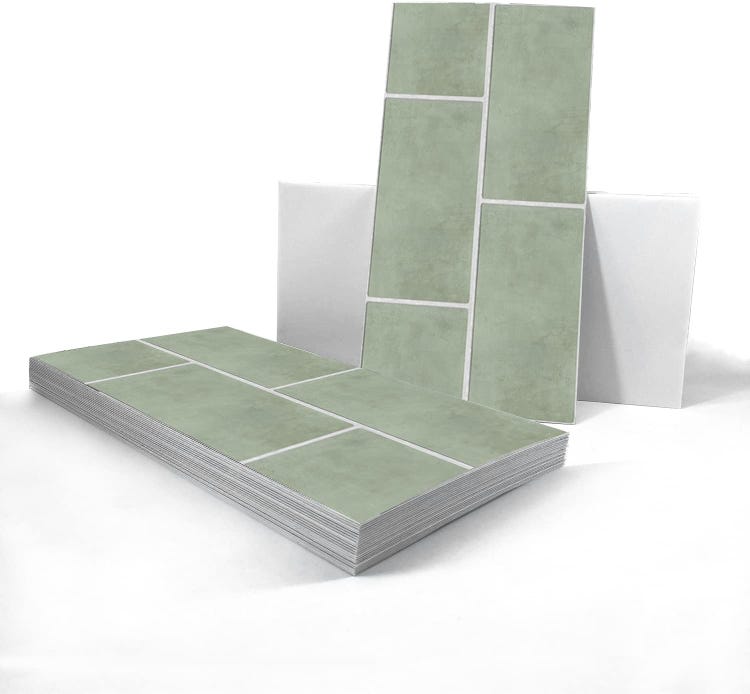 Juego de 10 pegatinas de vinilo impermeables para azulejos de pared de cocina y baño, verde salvia retro, 30 x 15 cm - 3